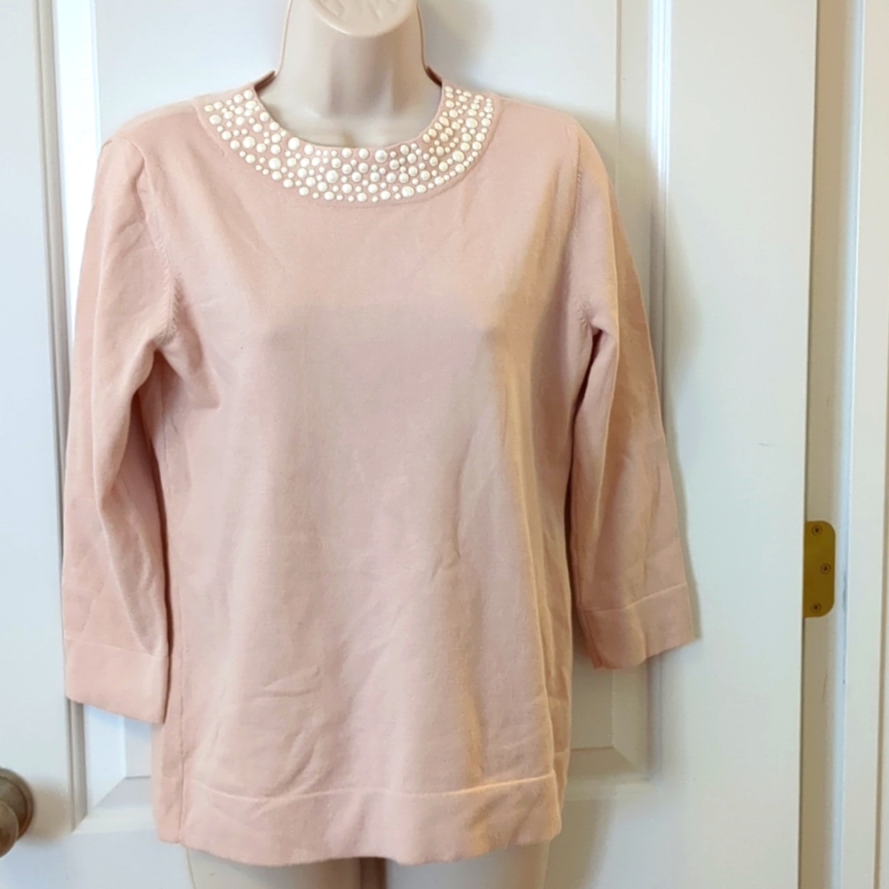 Calvin Klein Pink Sweater with Pearl Accents